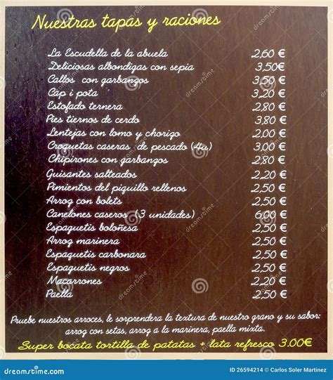 Tapas Bar Menu