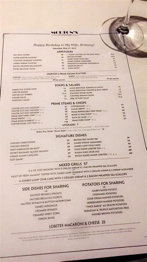 Menu At Morton S The Steakhouse Honolulu