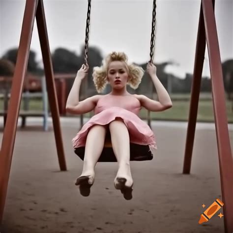 Girl With Blonde Pigtails In Pink Dress Swinging At Playground On Craiyon