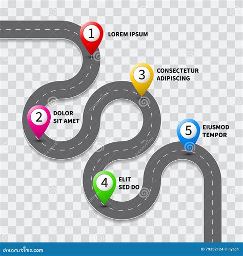 Vector Pathway Road Map With GPS Route Pin Icon Stock Vector