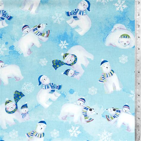 Aqua Polar Bears From The Snowville Collection By Clothworks Fabrics