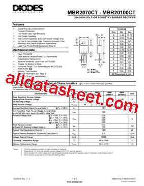 MBR20100CT Datasheet PDF Diodes Incorporated