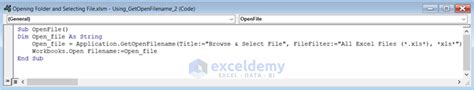 How To Open Folder And Select File Using Excel Vba 4 Examples