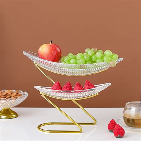 2 Tier Gold Glass Fruit Bowl Snack Plate Tray Dessert Stand Decor Vegetables Basket Homary