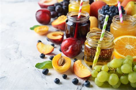 Various Types of Fruit Juice Stock Photo - Image of portion, healthy ...