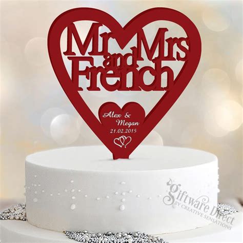 Personalised Acrylic Wedding Cake Topper Heart Mrandmrs Surname Etsy