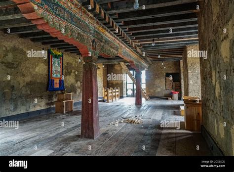 Interior of a traditional Bhutanese Buddhist monastery in Paro, Bhutan ...