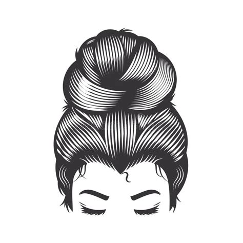 Woman Face With Afro Messy Bun Vintage Hairstyles Vector Line Art