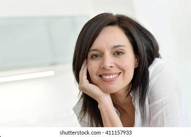 Portrait Smiling Mature Darkhaired Woman Stock Photo Shutterstock