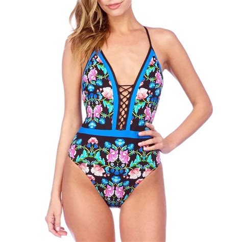 Deep V Neck Monokini Floral Backless Swimwear For Women 2018 One Piece Swimsuit In Body Suits