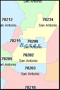 BEXAR County, Texas Digital ZIP Code Map