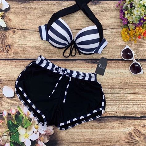 Bikini áo tắm mảnh áo sọc đệm dầy đỏ đen Ảnh thật Shopee Việt Nam