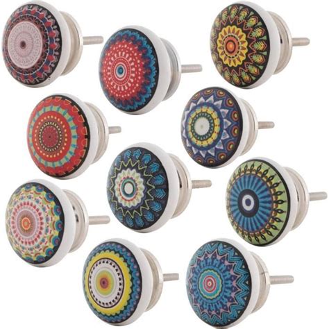 Lot De Boutons De Meuble En C Ramique Mandala Energy Shabby Chic