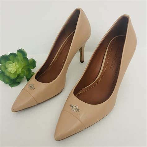 Coach Patrice Patent Leather Nude Pump Stiletto Heel Gem
