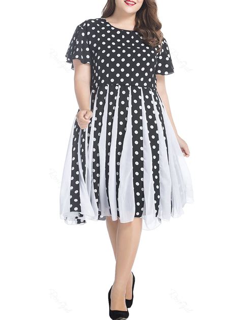 Off Plus Size Polka Dot Chiffon Flare Dress Rosegal