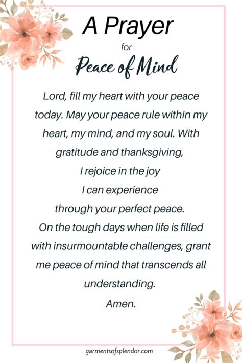 Prayers For Peace Of Mind With Free Printable Prayers In