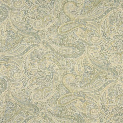 Green Blue And Ivory Paisley Contemporary Upholstery Grade Fabric By