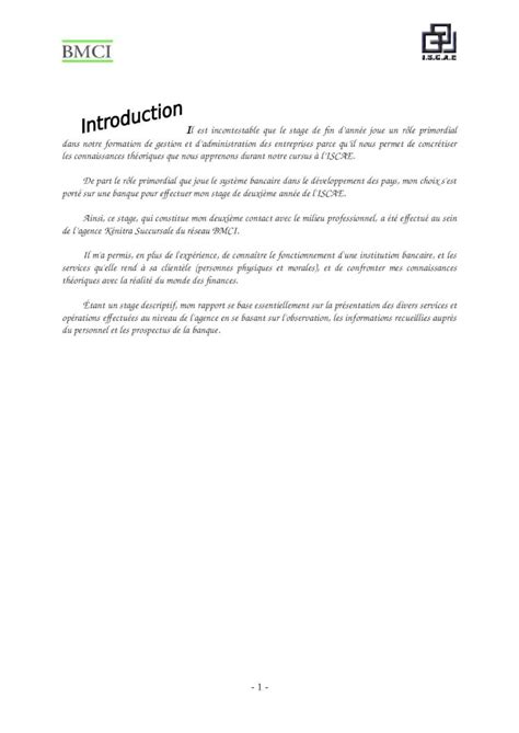 Doc Rapport De Stage Bmci Pr Sentation De La Banque Initiation