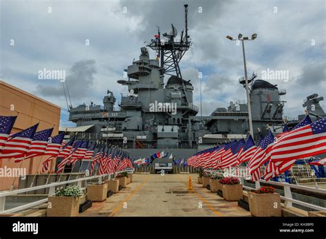 The Battleship Uss Missouri At Anchor In Pearl Harbor Hawaii Stock