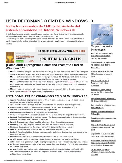 Lista de Comandos CMD en Windows 10 | PDF | Archivo de computadora ... 
