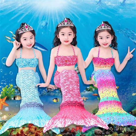 sjöjungfru mermaid sjöjungfrusvans baddräkt bikini för barn regnbåge regnbåge de