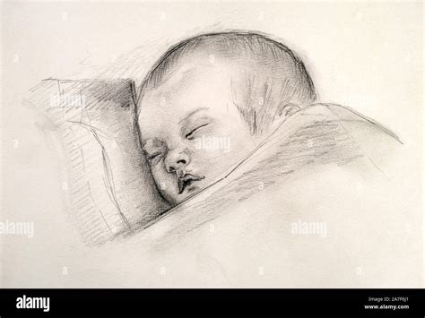 Bebé Durmiendo Lápiz De Dibujo A Mano Alzada Blanco Y Negro Fotografía De Stock Alamy