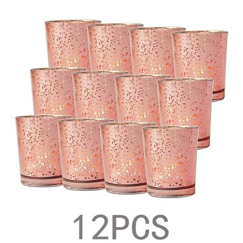 Rose Gold Votive Candle Holders Set Of 12 Mercury Glass Tealight Candle