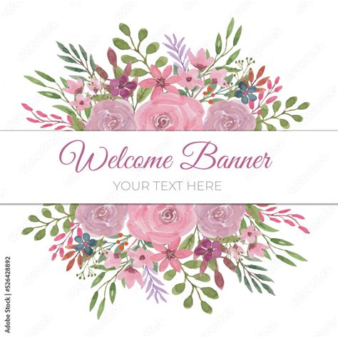 Welcome banner with watercolor floral design Stock Vector | Adobe Stock