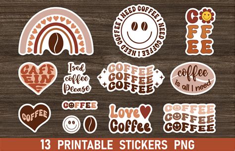 Retro Coffee Stickers Png Boho Coffee Graphic by Julia's digital ...