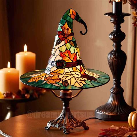 Autumn Witch Lamp Gothic Style Stained Glass Autumn Witch Hat Lamp