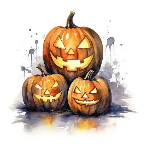 Halloween Jack O Lantern Water Color Painting High Quality