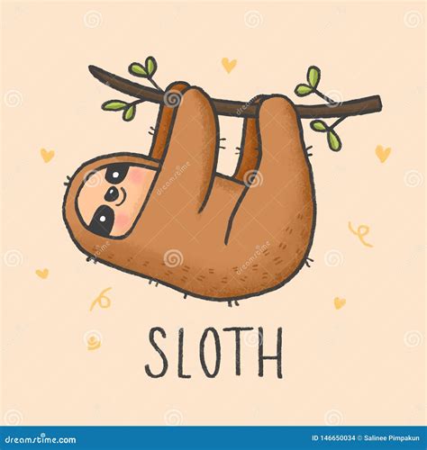 Cute Sloth Cartoon Hand Drawn Style Stock Vector - Illustration of emoticon, lovely: 146650034