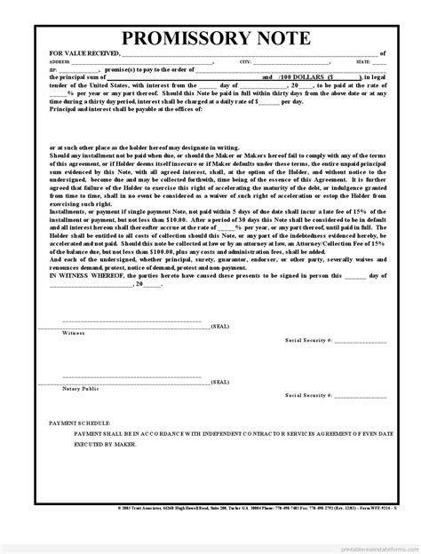 Promissory Note Agreement Template