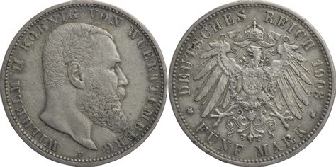 Kaiserreich Württemberg 5 Mark 1903 F Wilhelm II 1891 1918