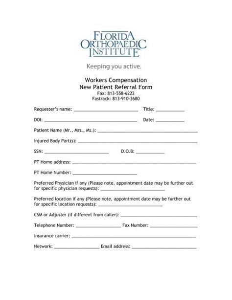 Workers Compensation New Patient Referral Form