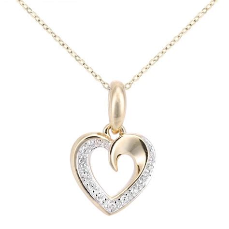 Sparkld Ct Yellow Gold Ct Diamond Heart Pendant Necklace Sparkld