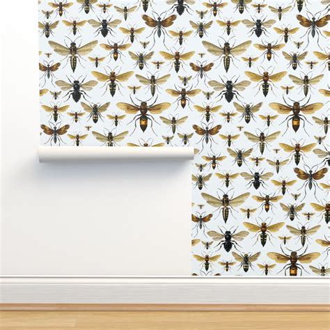 Nostalgic Retro Bees Wasps Fabric Wallpaper Spoonflower