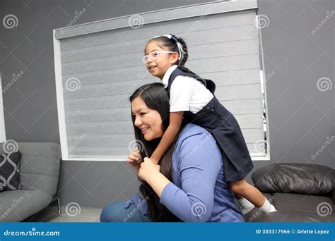 Divorced Single Mom And Year Old Daughter In Uniform Latina Brunette Girls Play Have Fun