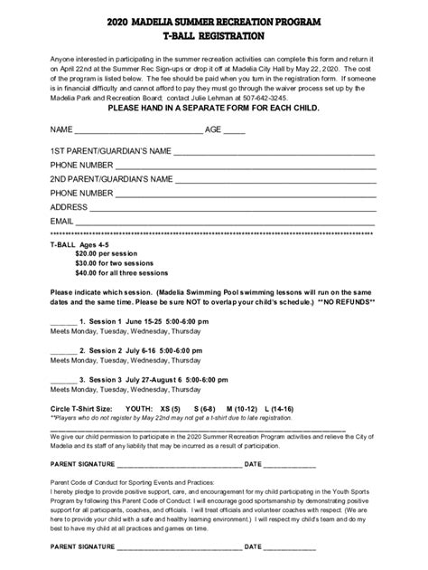 Fillable Online T Ball Registration Fax Email Print Pdffiller