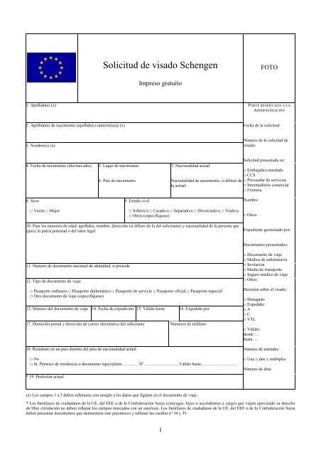 Impreso De Solicitud De Visado Schengen