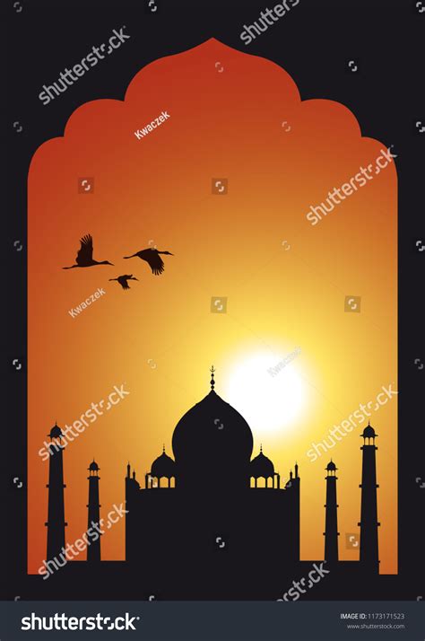 Indian Silhouette Frame Taj Mahal Sunset Stock Vector (Royalty Free ...