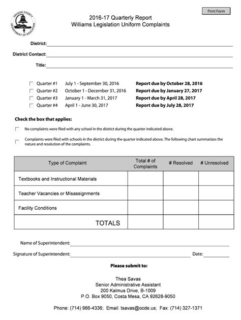 Fillable Online Ocde Williams Legislation Uniform Complaints Fax Email