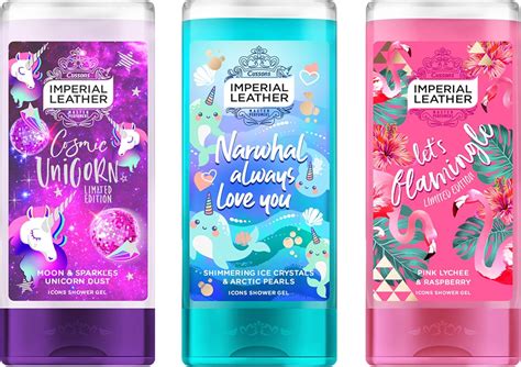 Imperial Leather Icons Shower Gel 400ml Set Of 3 Moon And Sparkles Unicorn Dust Pink Lychee