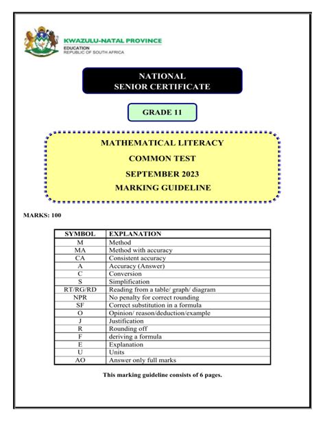 MATHEMATICAL LITERACY SEPT GR11 MEMO 2023