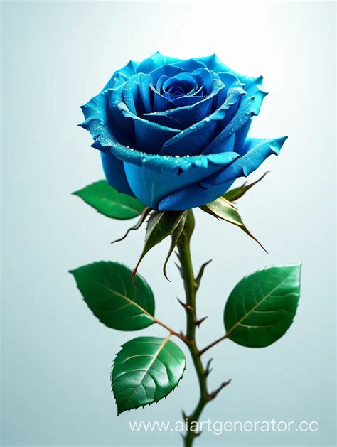 Vibrant Blue Rose In 8k Hd With Lush Green Leaves On Pure Light