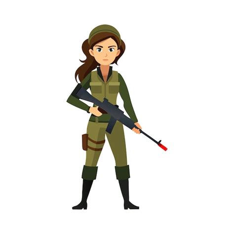 Personagem De Desenho Animado De Soldado Feminino Segurando Um Rifle Em