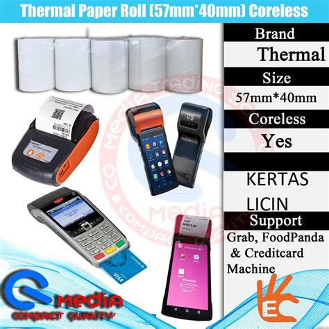 Thermal Paper Roll 57mm X 40mm CORELESS Kertas Receipt Foodpanda Food