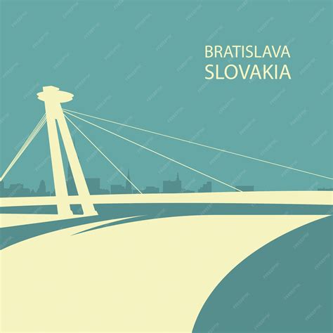 Premium Vector | Bratislava cityscape with ufo bridge silhouette, slovakia