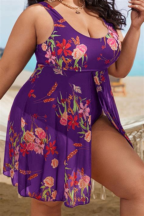 Wholesale Blue Sexy Print Patchwork U Neck Plus Size Swimwear K76090 2 Online