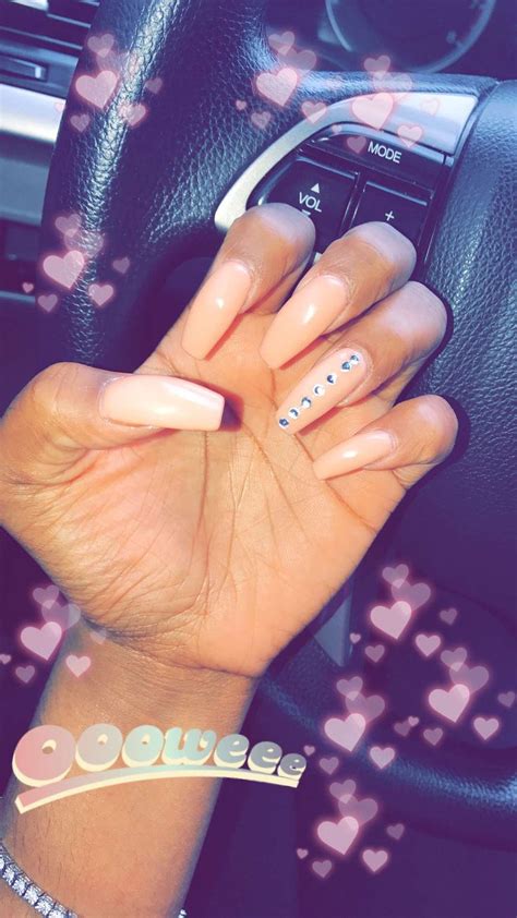Nude W Nails Long Coffin Cute Nude Diamonds